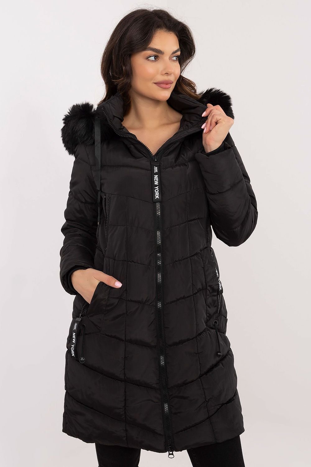 SHIRLYN Quilted Women's Jacket Detachable Fur, Zipper Closure, Hood