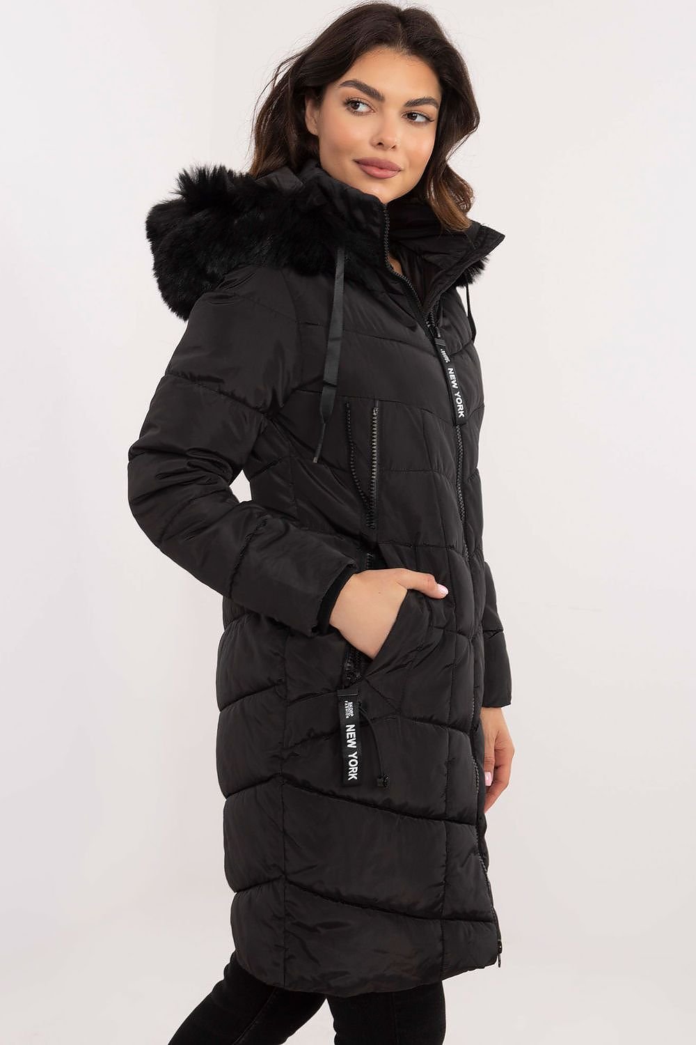 SHIRLYN Quilted Women's Jacket Detachable Fur, Zipper Closure, Hood