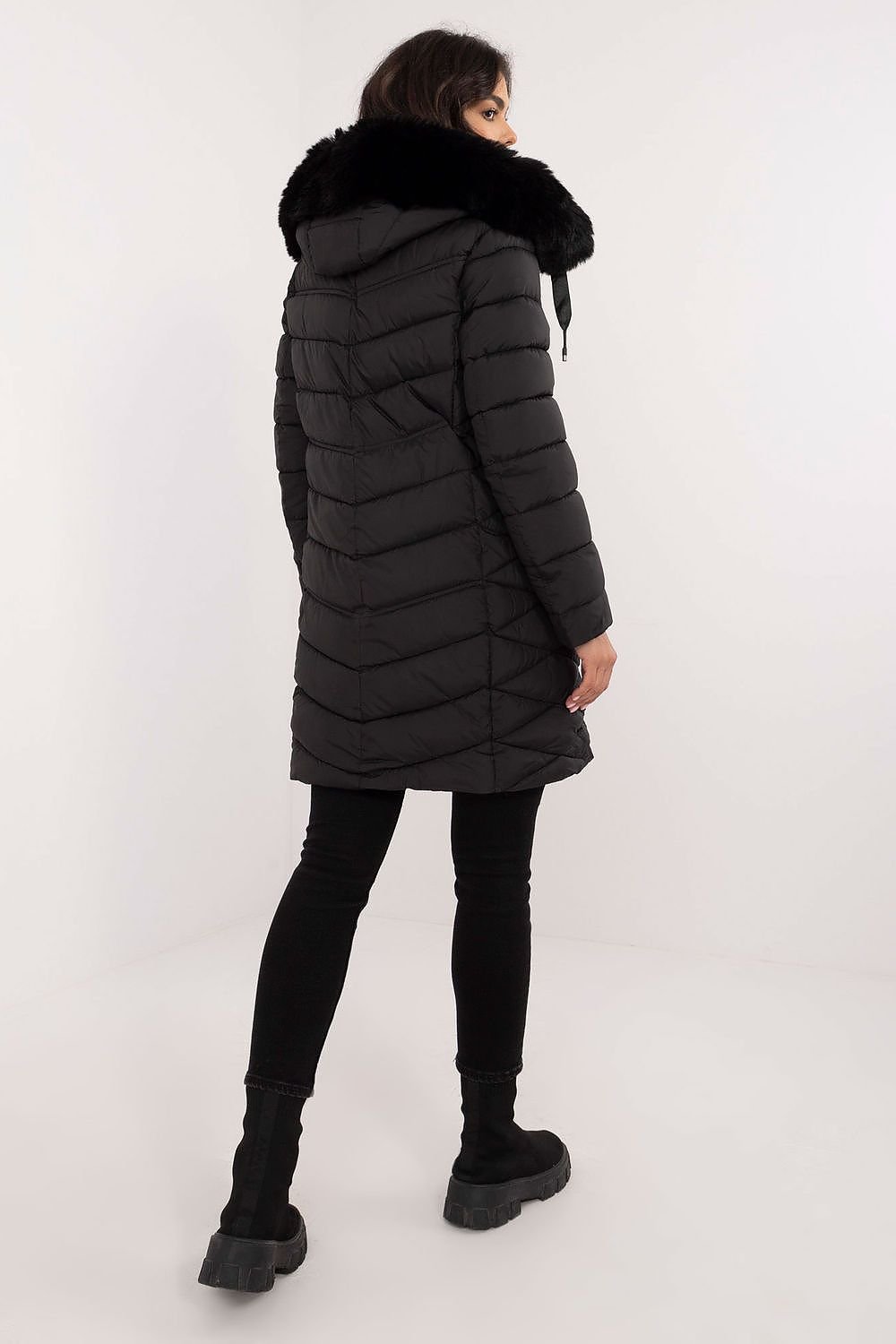 SHIRLYN Quilted Knee-Length Jacket - Detachable Fur, Adjustable Hood