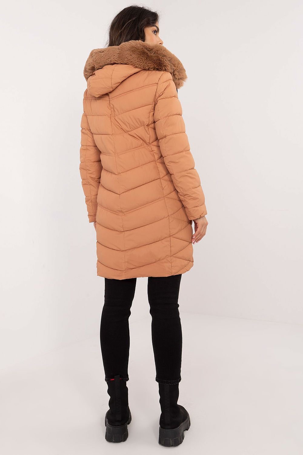 SHIRLYN Quilted Knee-Length Jacket Detachable Fur & Adjustable Hood