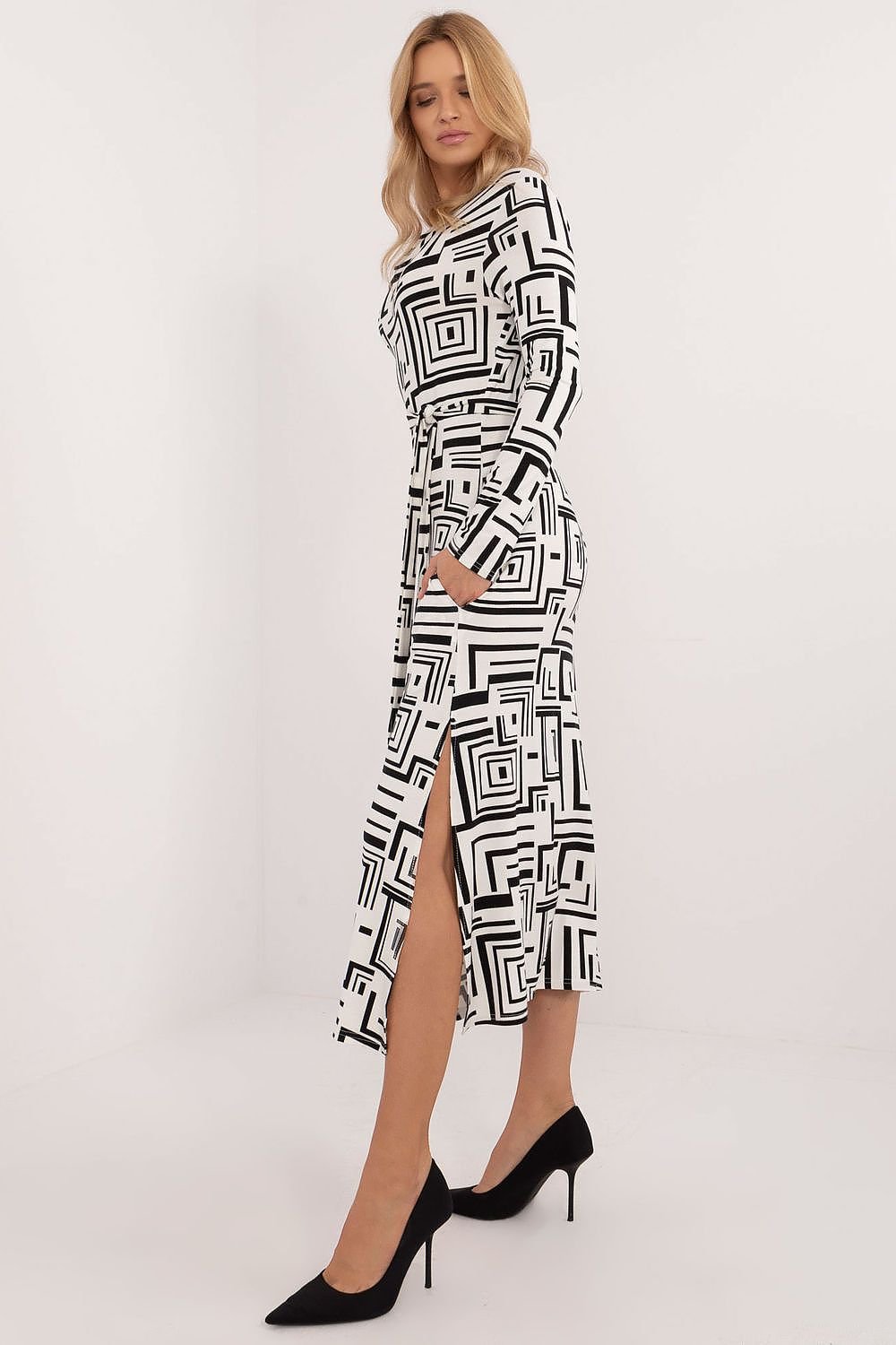 SHIRLYN Everyday Midi Pencil Dress - Elegant & Comfortable with Geometric Pattern