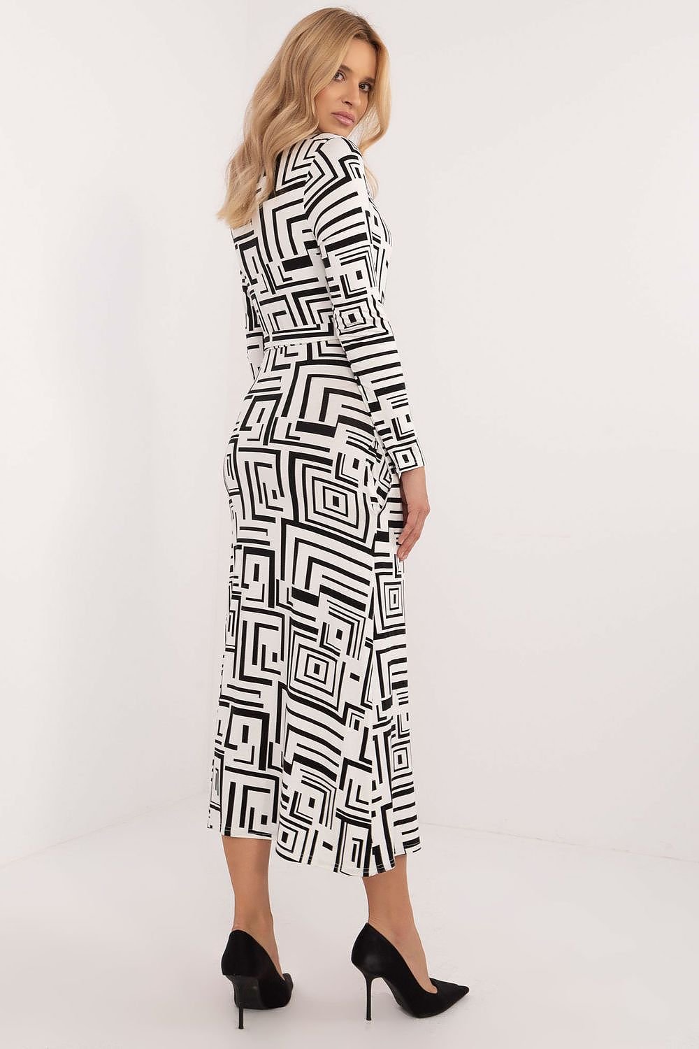 SHIRLYN Everyday Midi Pencil Dress - Elegant & Comfortable with Geometric Pattern