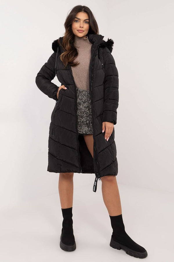 SHIRLYN Long Knee-Length Down Jacket - Quilted, Detachable Hood with Fur