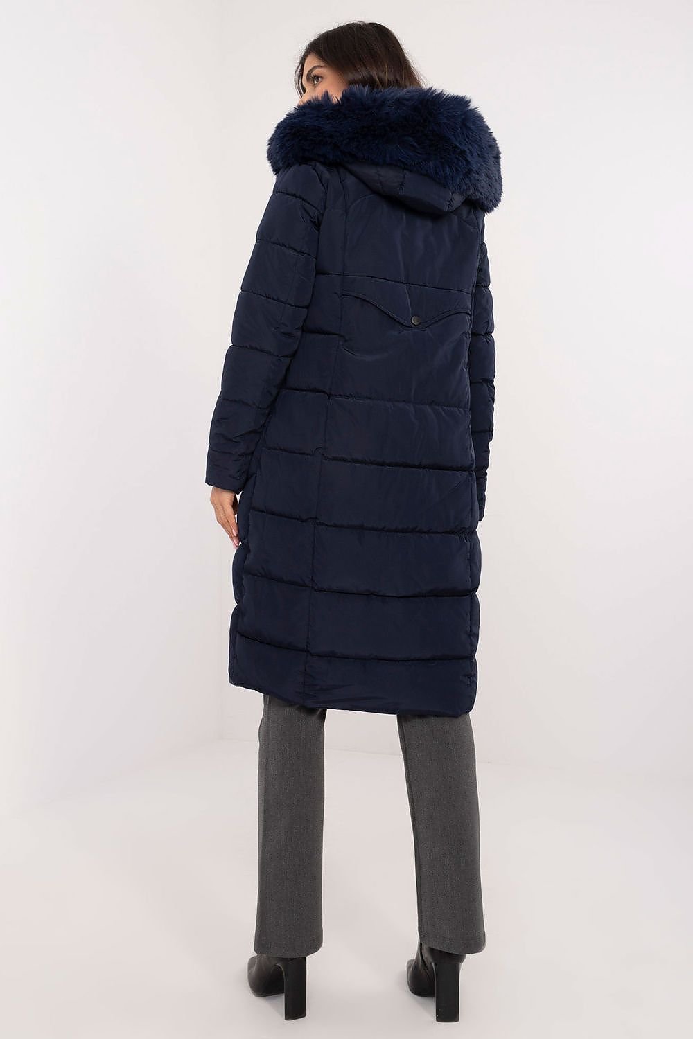 SHIRLYN Long Knee-Length Down Jacket - Quilted, Detachable Hood with Fur