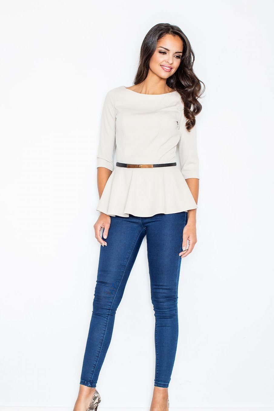 SHIRLYN Elegant Blouse with Basque - Gilded Belt Element