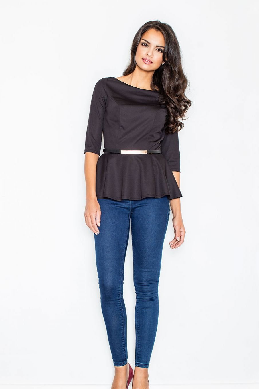 SHIRLYN Elegant Blouse with Basque - Gilded Belt Element