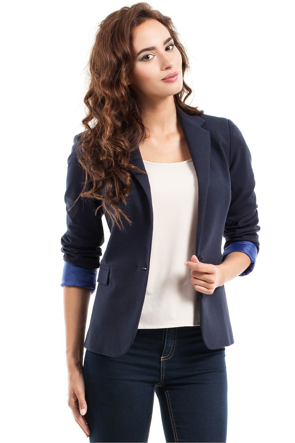 SHIRLYN One-Button Jacket - Fitted Waist & Rolled Sleeves