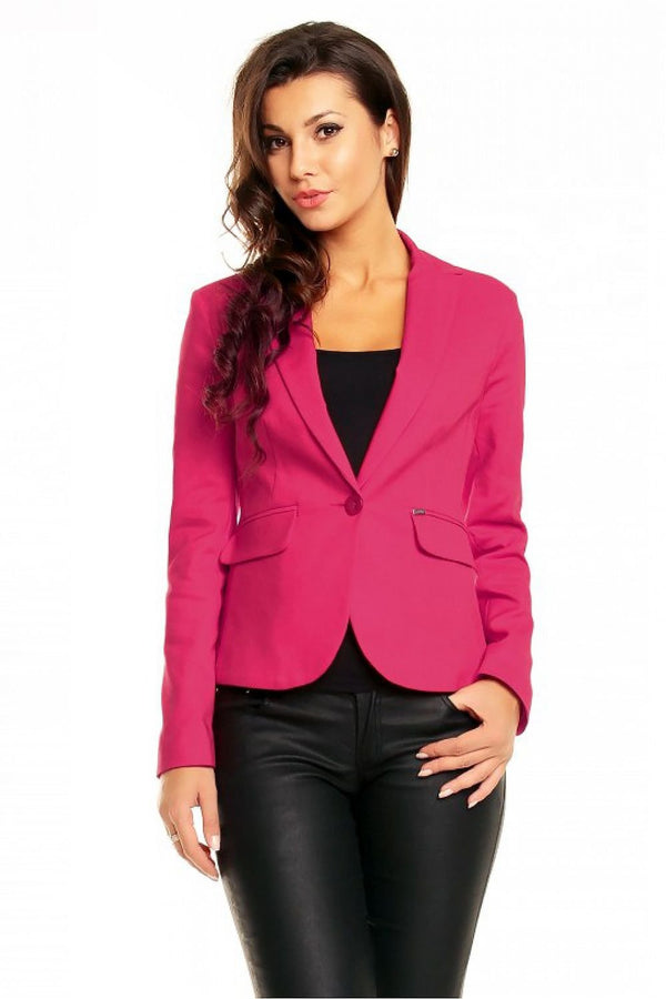 SHIRLYN Simple One-Button Jacket - Deep Pointed Collar & Decorative Patches