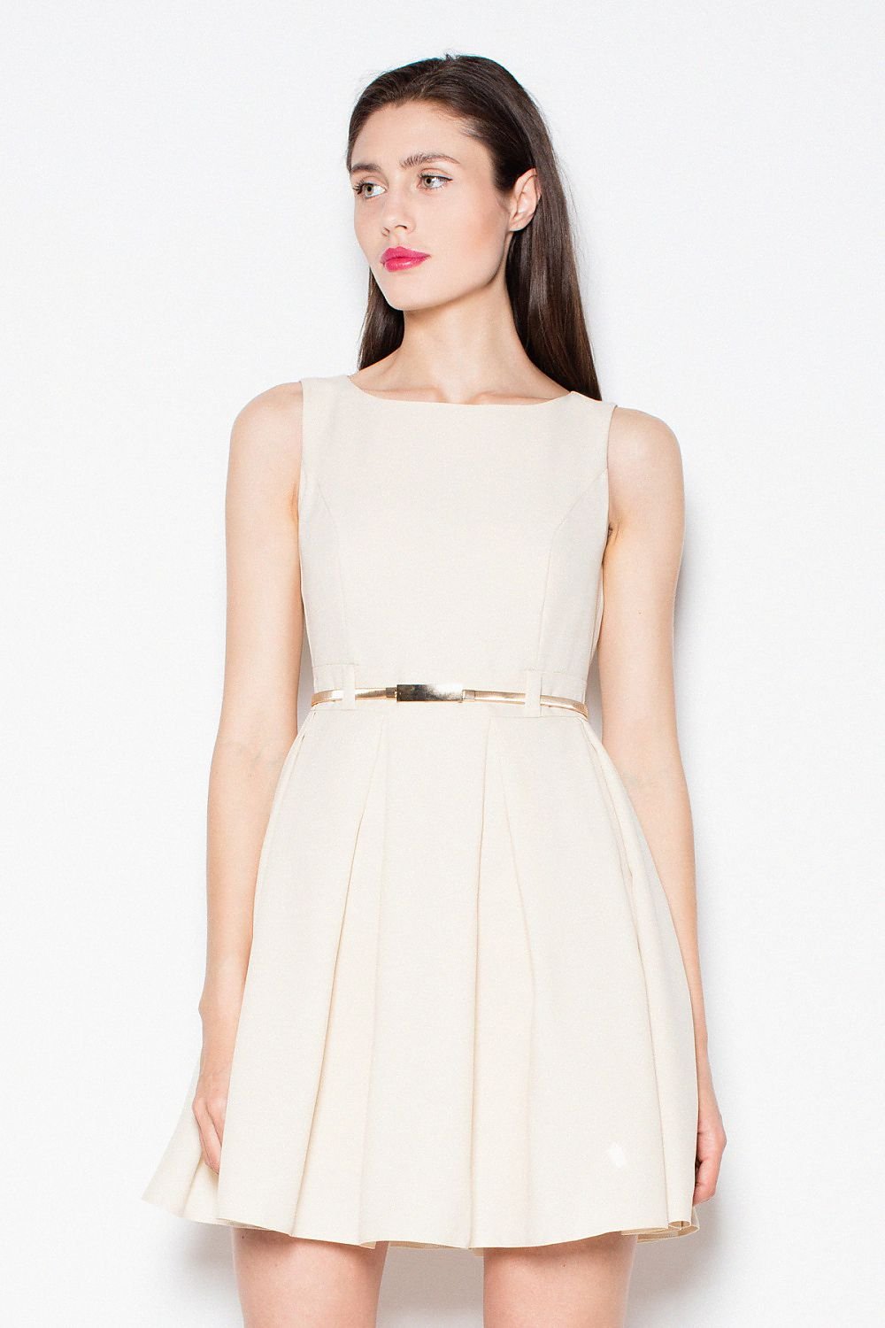 SHIRLYN Simple Pleated Dress - Sleeveless & Belted