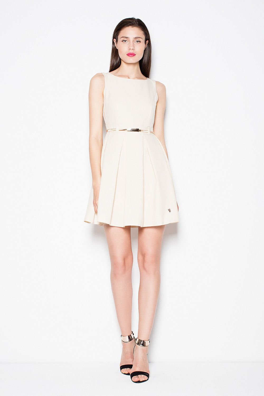 SHIRLYN Simple Pleated Dress - Sleeveless & Belted