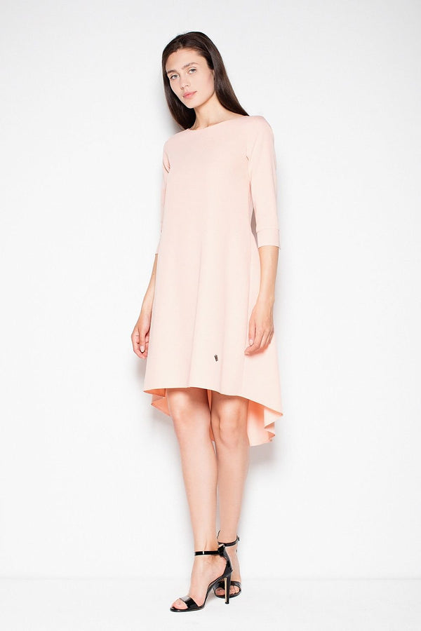 SHIRLYN Asymmetric Back Boat Neck Dress - 3/4 Sleeves & Pleats