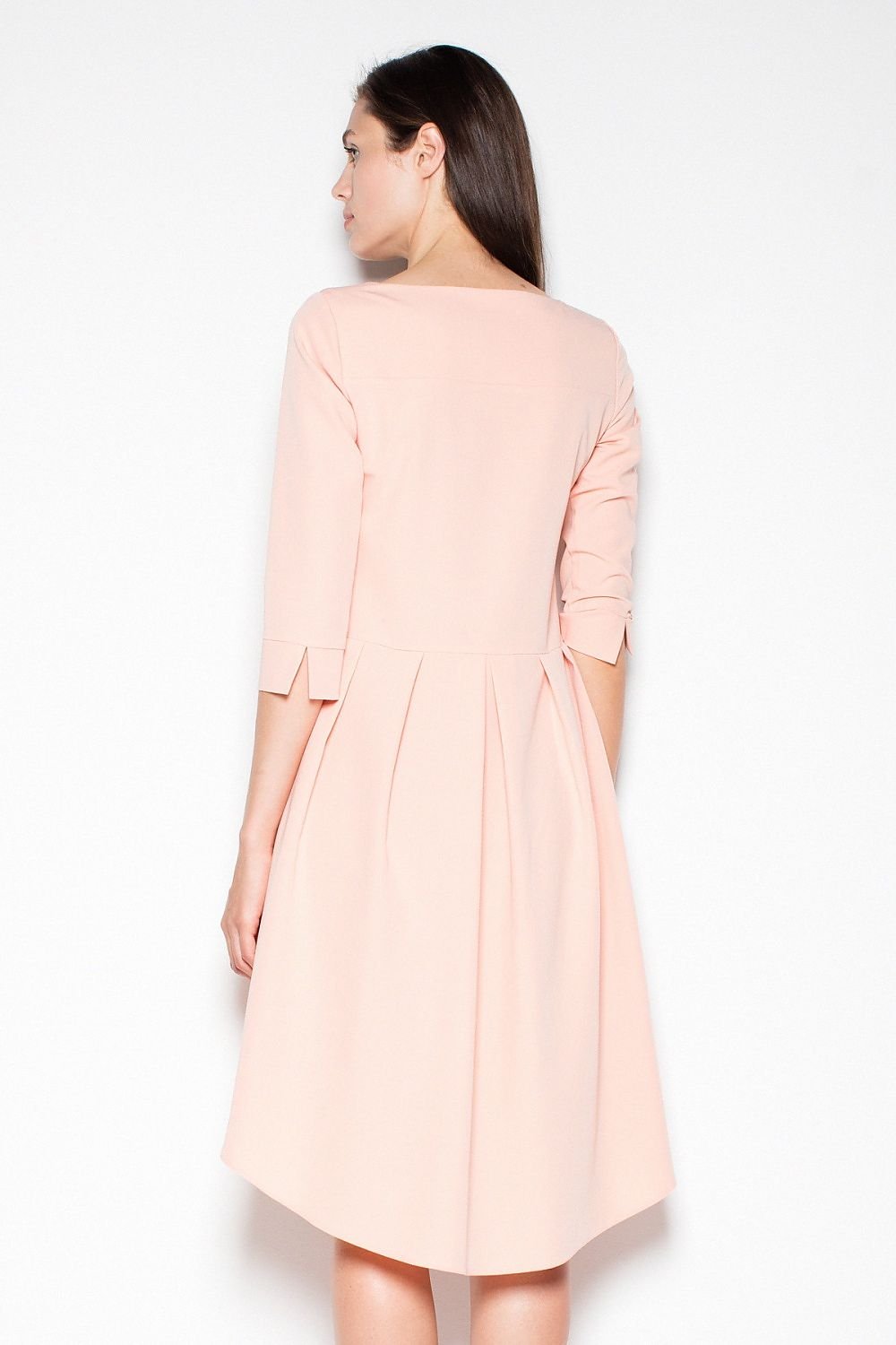 SHIRLYN Asymmetric Back Boat Neck Dress - 3/4 Sleeves & Pleats