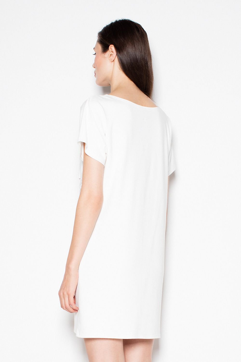 SHIRLYN Modest Dress with See-Through Stripes - Short Sleeve & Waistband