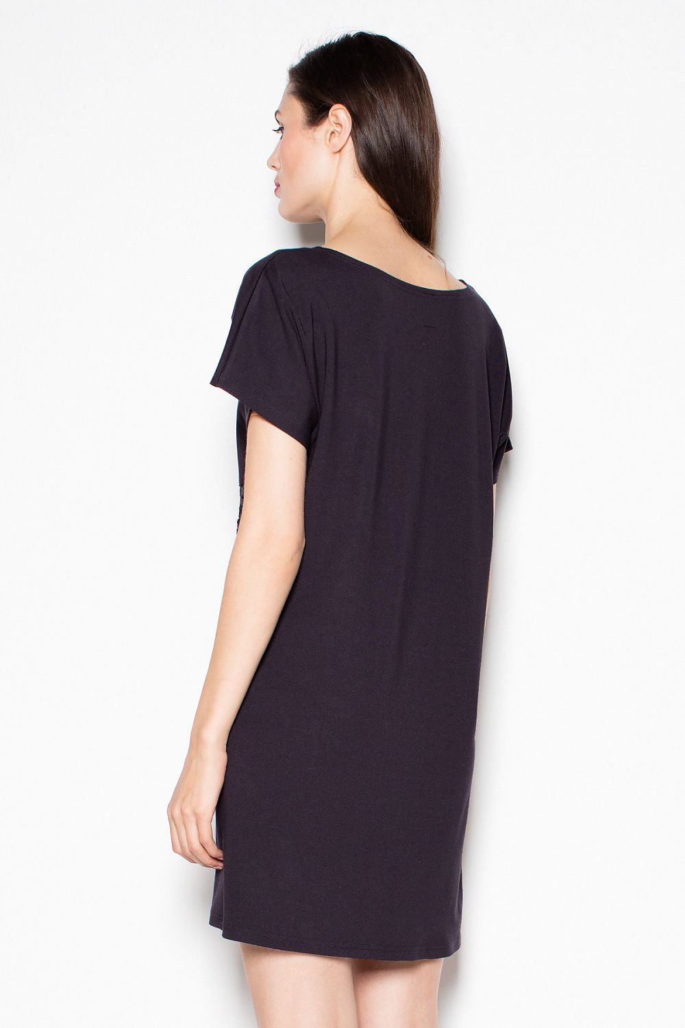 SHIRLYN Modest Dress with See-Through Stripes - Short Sleeve & Waistband