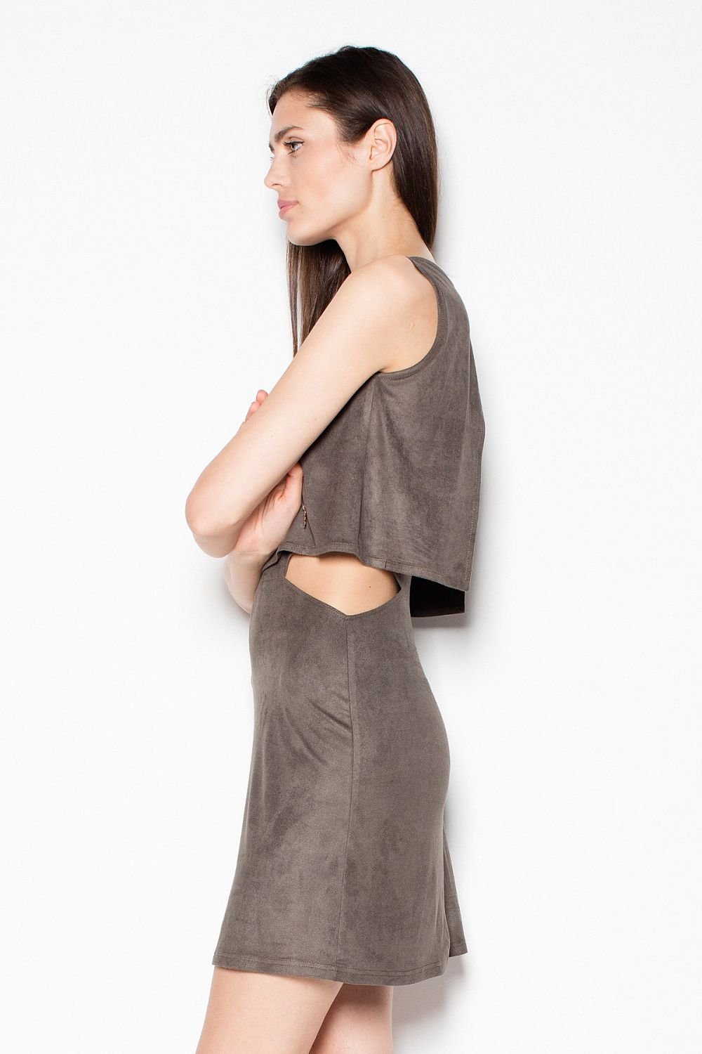 SHIRLYN Suede-Imitation Dress - Cut-Outs & Back Zipper