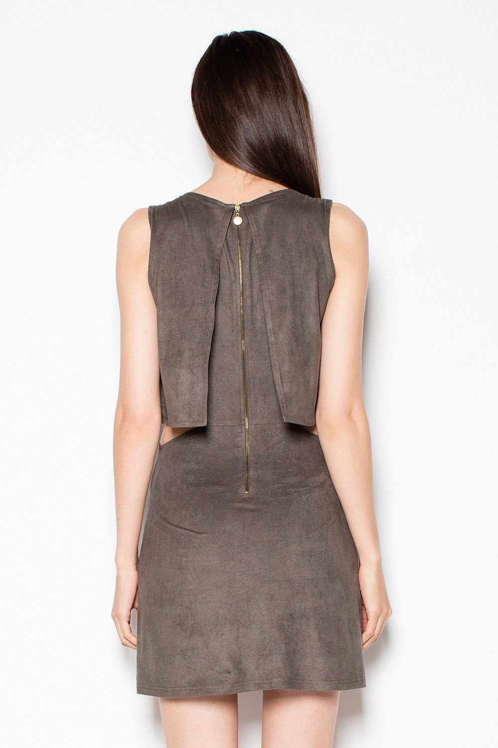 SHIRLYN Suede-Imitation Dress - Cut-Outs & Back Zipper