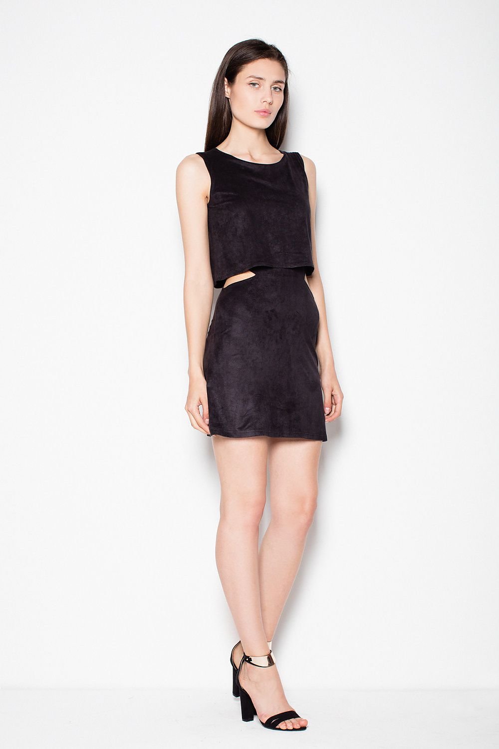 SHIRLYN Suede-Imitation Dress - Cut-Outs & Back Zipper