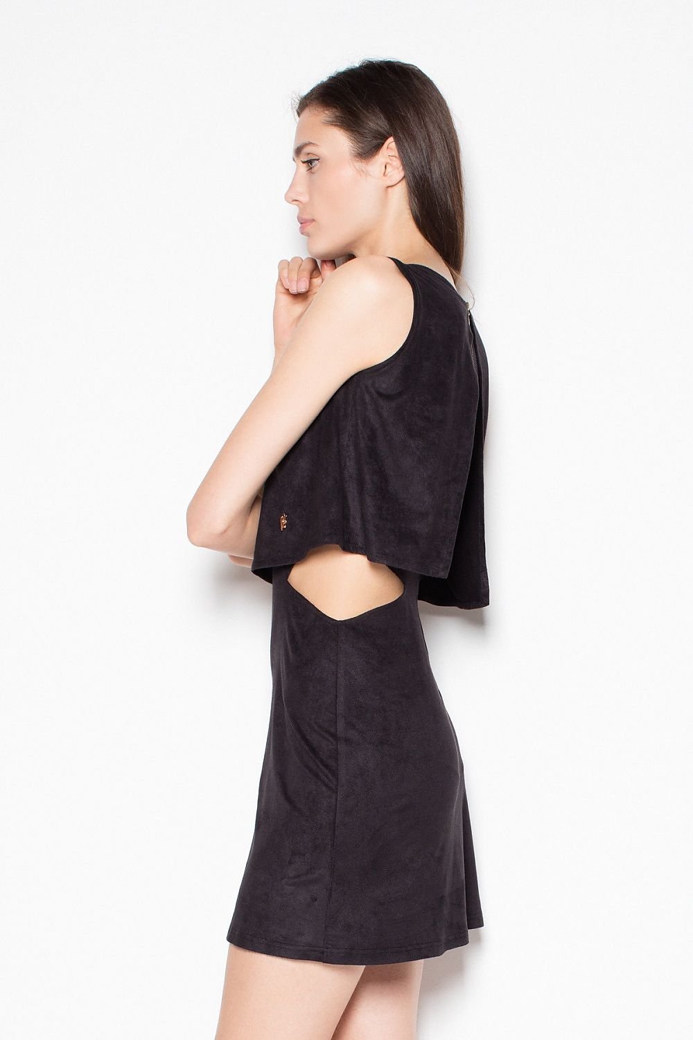 SHIRLYN Suede-Imitation Dress - Cut-Outs & Back Zipper