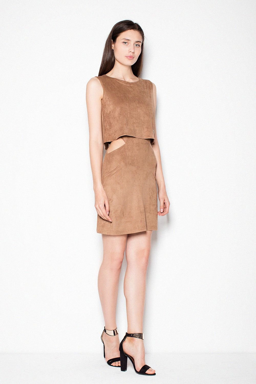 SHIRLYN Suede-Imitation Dress - Cut-Outs & Back Zipper