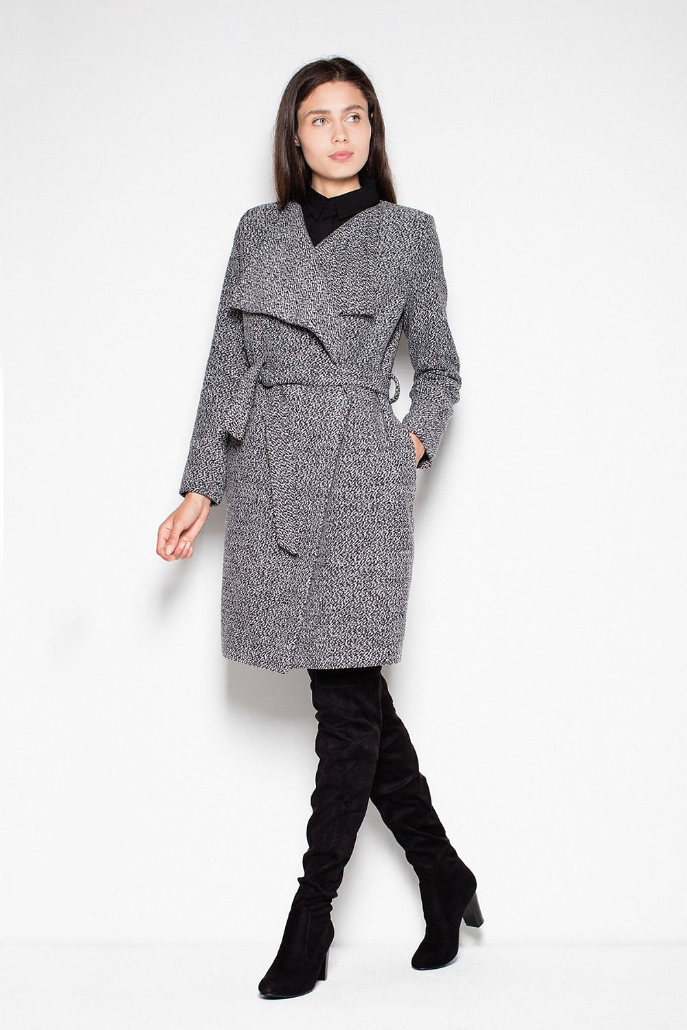 SHIRLYN Elegant Waist-Tied Coat - Classic Cut with Spread Collar