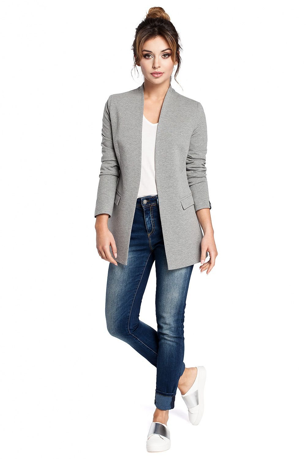 SHIRLYN Elegant Unbuttoned Knit Jacket - Concealed Pocket Flaps