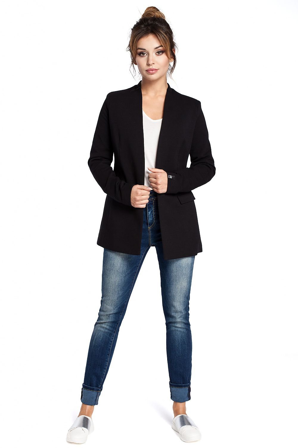 SHIRLYN Elegant Unbuttoned Knit Jacket - Concealed Pocket Flaps