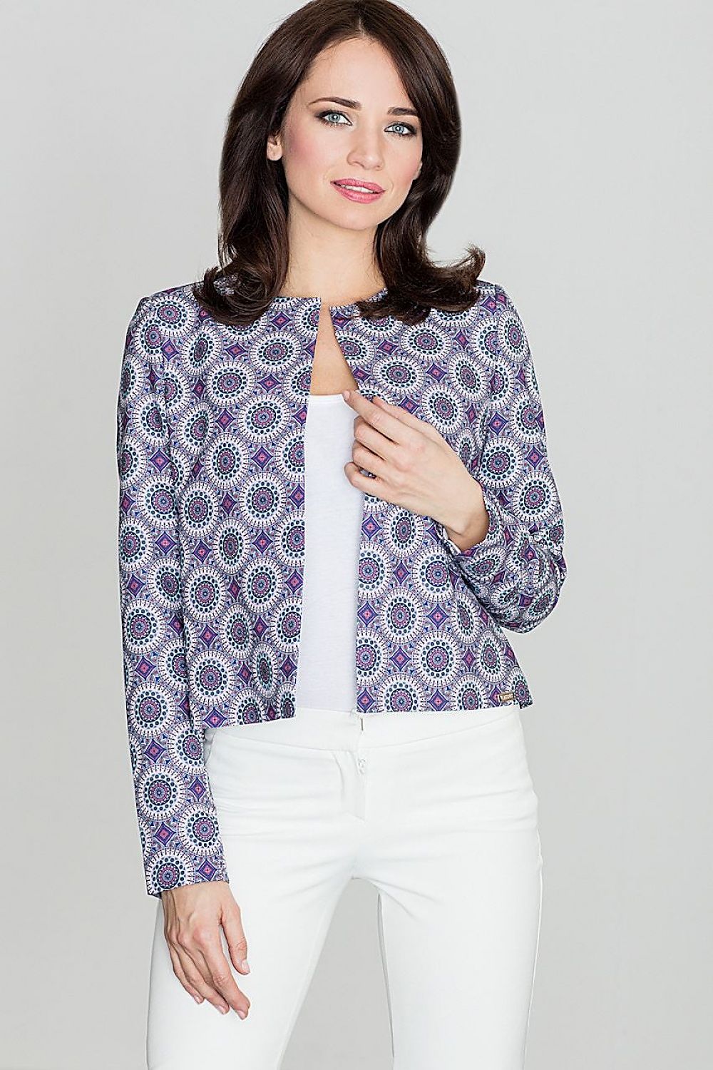 SHIRLYN Elegant Patterned Jacket with Short Cut