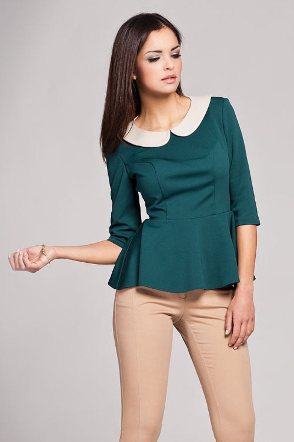 SHIRLYN Stylish 3/4 Sleeve Top - Fitted Design with Be-Be Collar