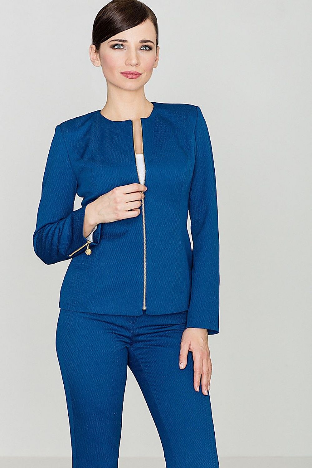 SHIRLYN Long-Sleeved Jacket with Silver Zippers and Waistline