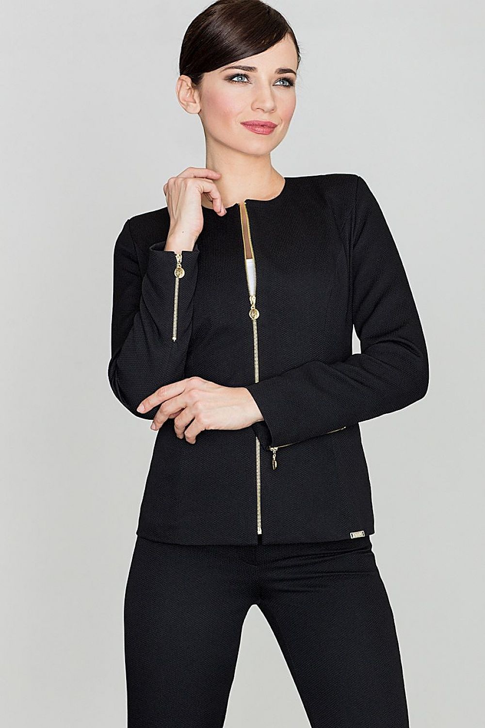 SHIRLYN Long-Sleeved Jacket with Silver Zippers and Waistline