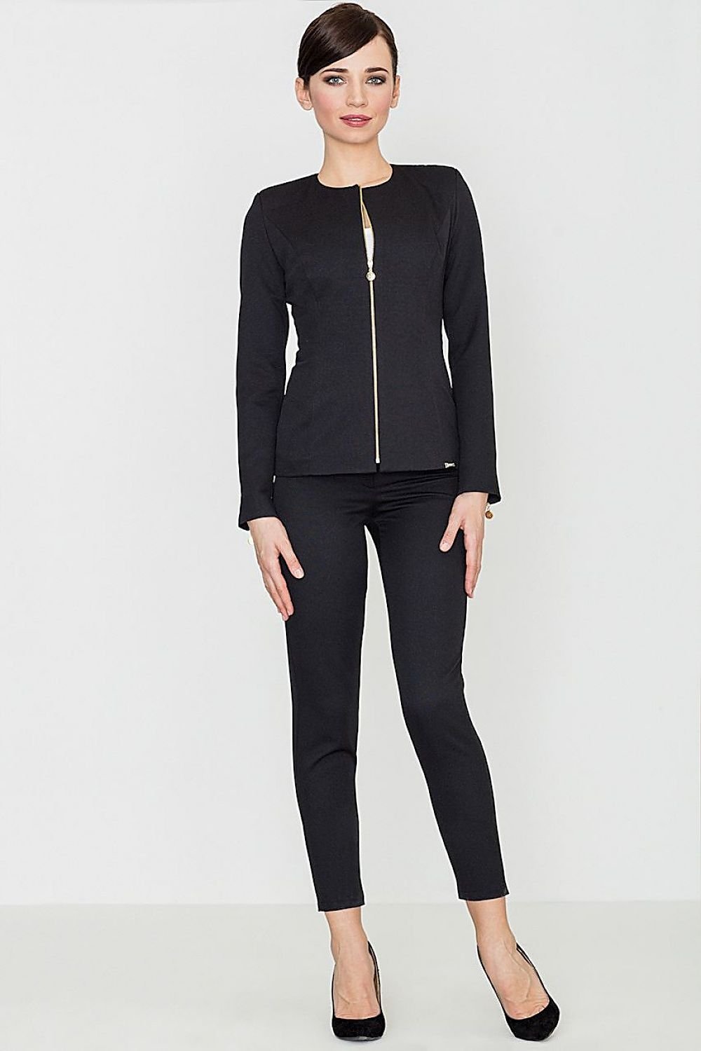 SHIRLYN Long-Sleeved Jacket with Silver Zippers and Waistline