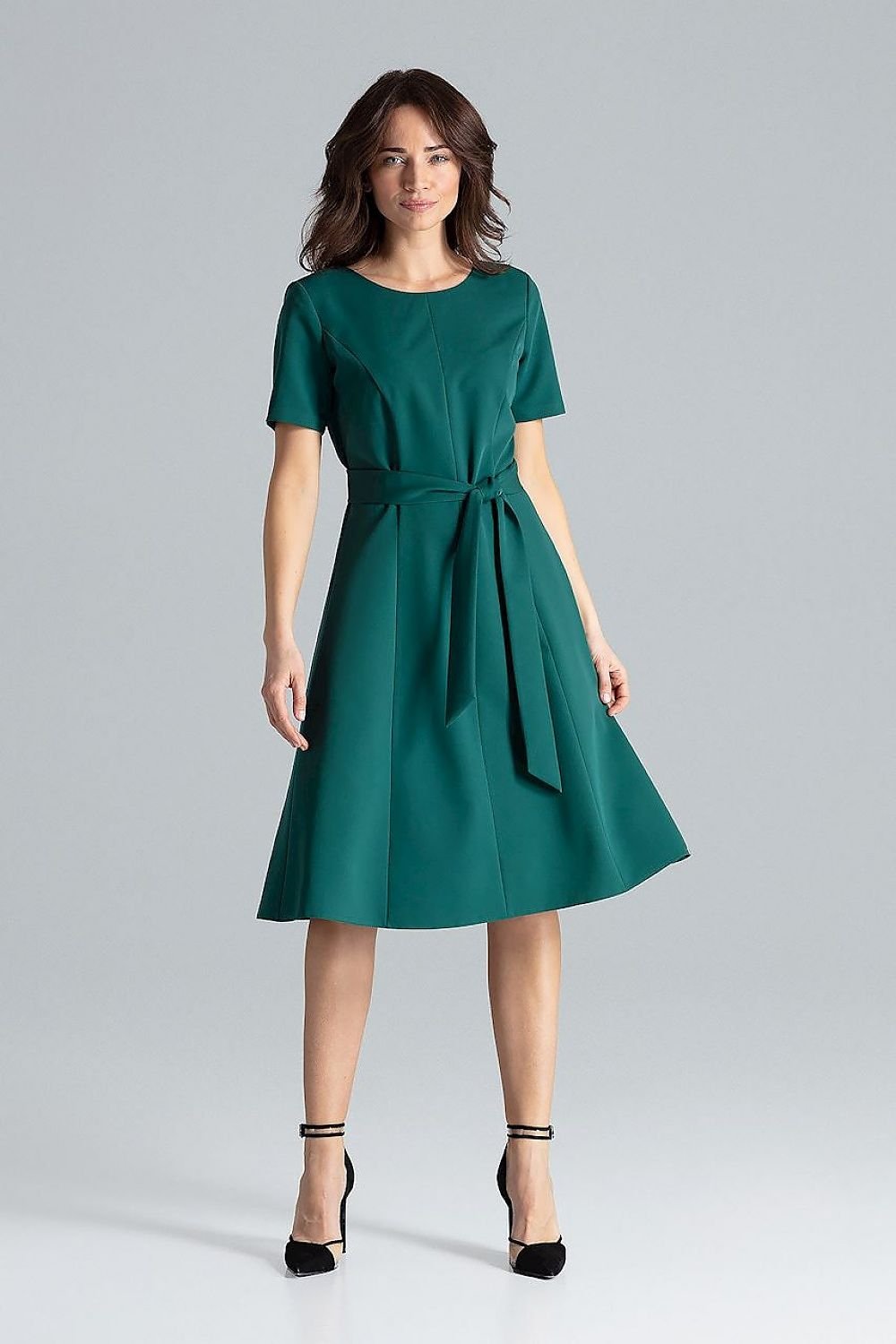 SHIRLYN Classic Midi Dress with Short Sleeves