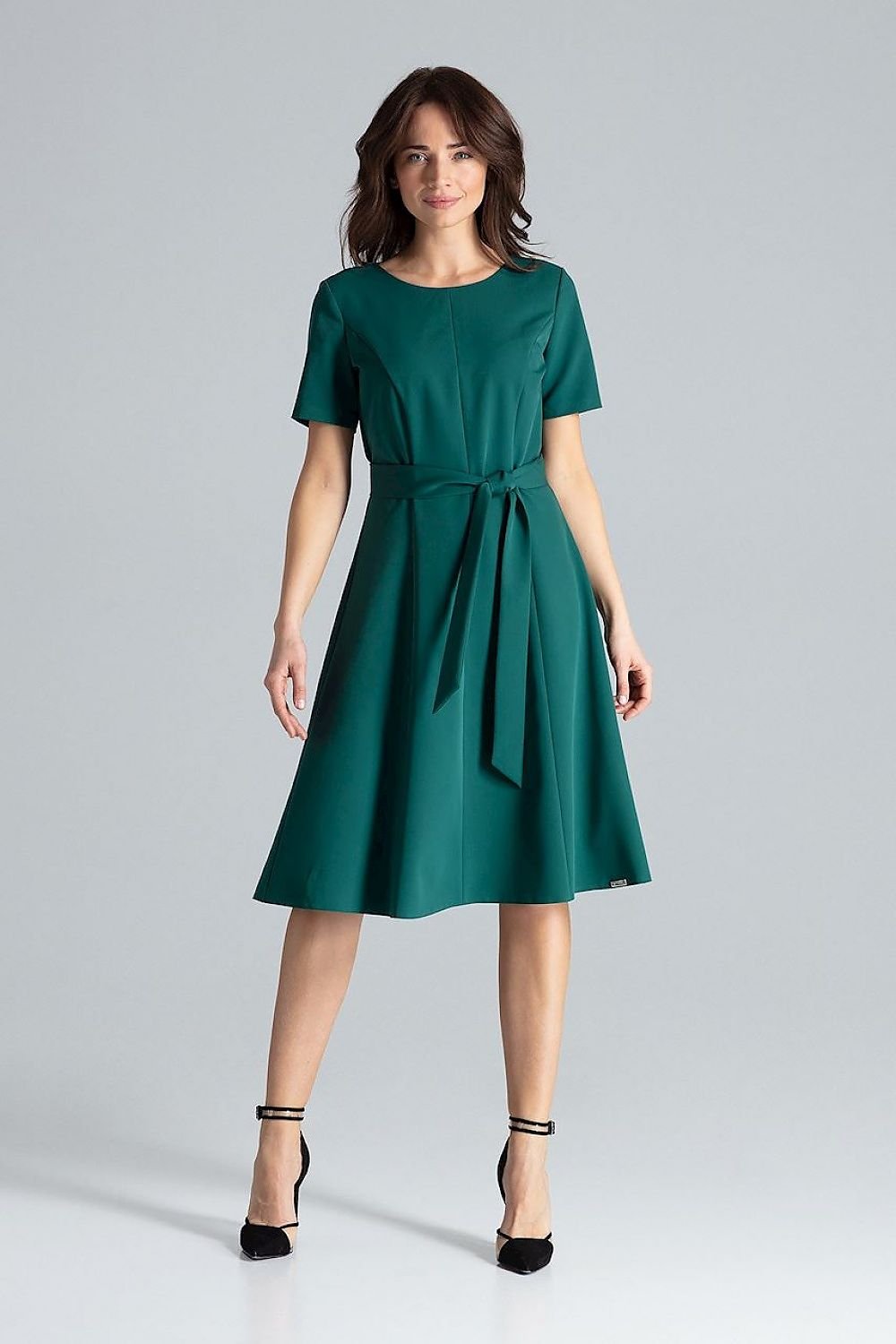 SHIRLYN Classic Midi Dress with Short Sleeves