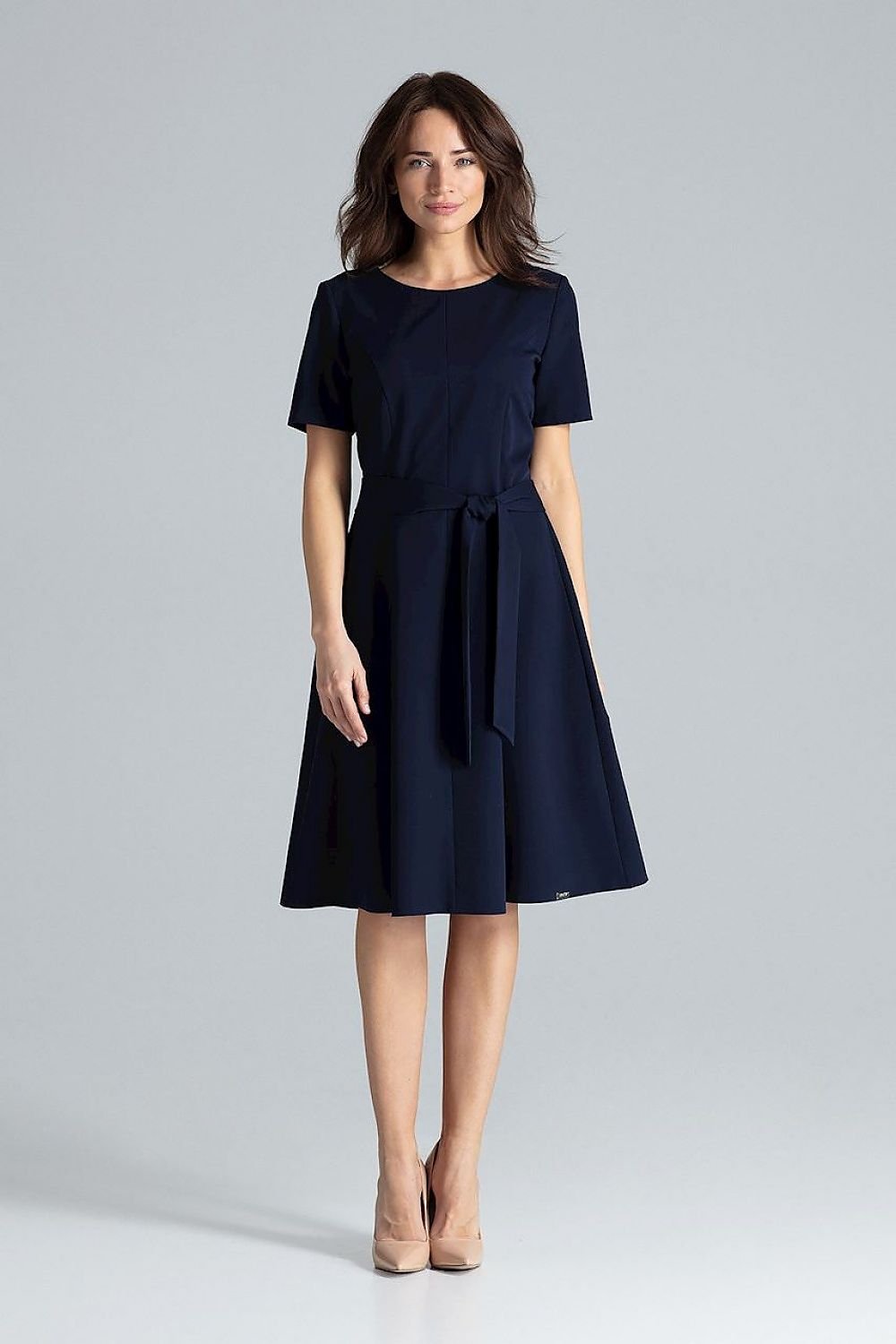 SHIRLYN Classic Midi Dress with Short Sleeves