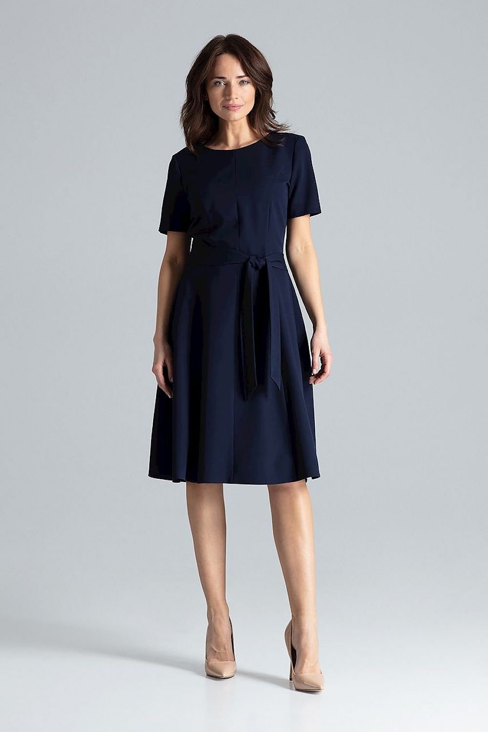 SHIRLYN Classic Midi Dress with Short Sleeves