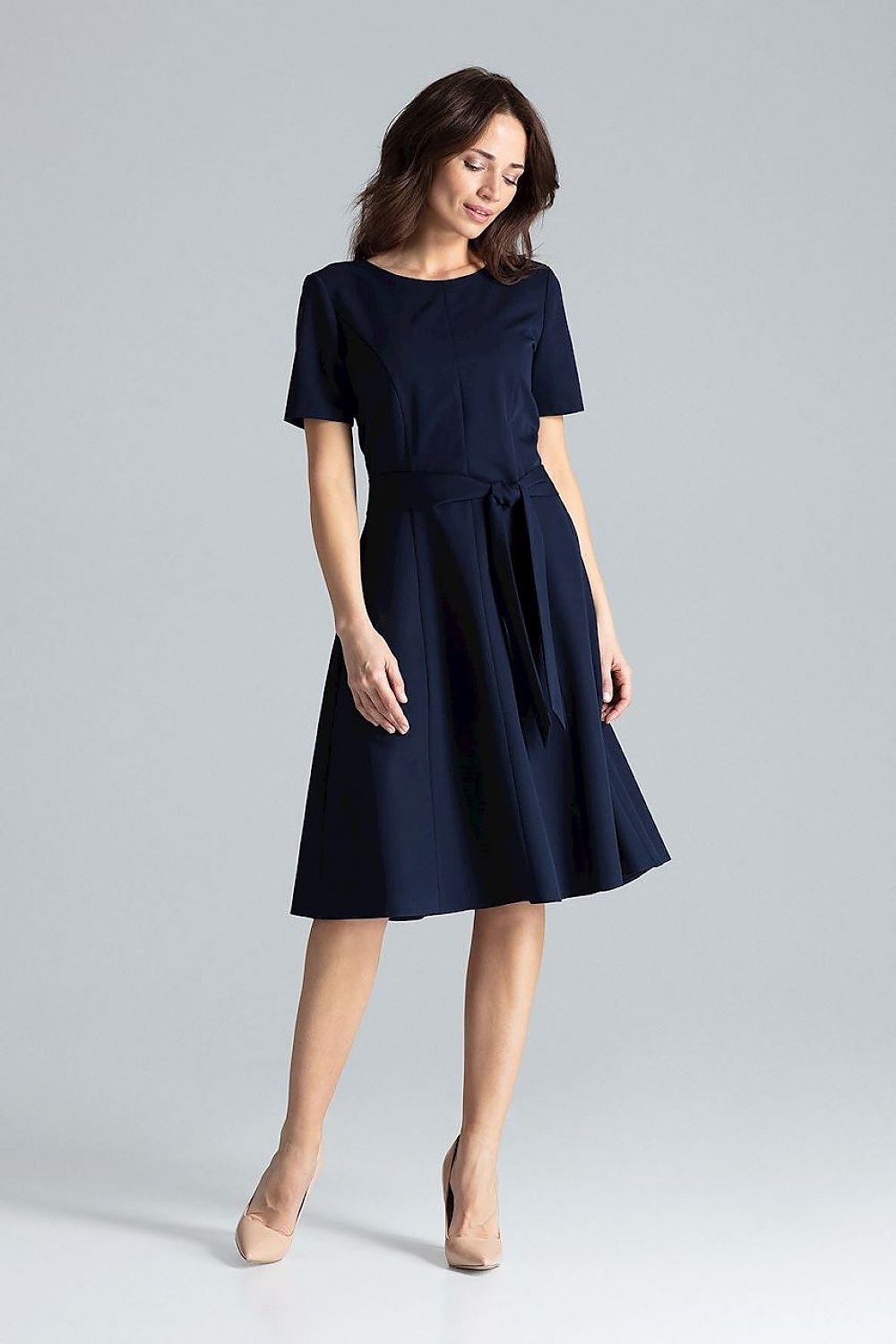 SHIRLYN Classic Midi Dress with Short Sleeves