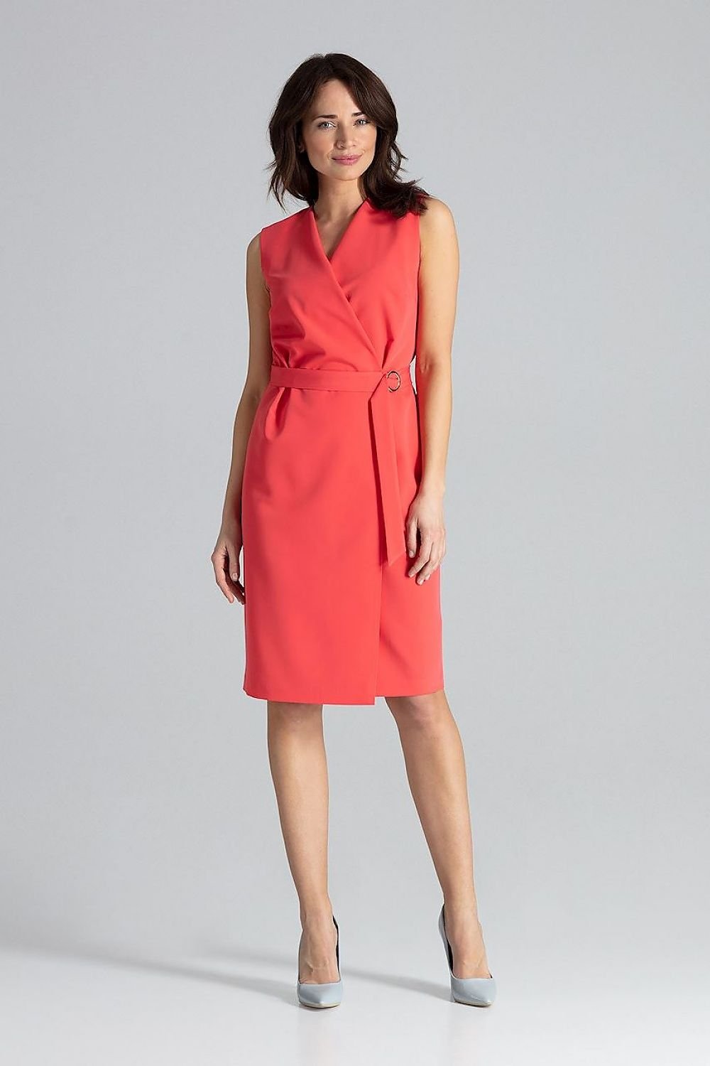 SHIRLYN Sleeveless Midi Dress with Belt and Gold Buckle