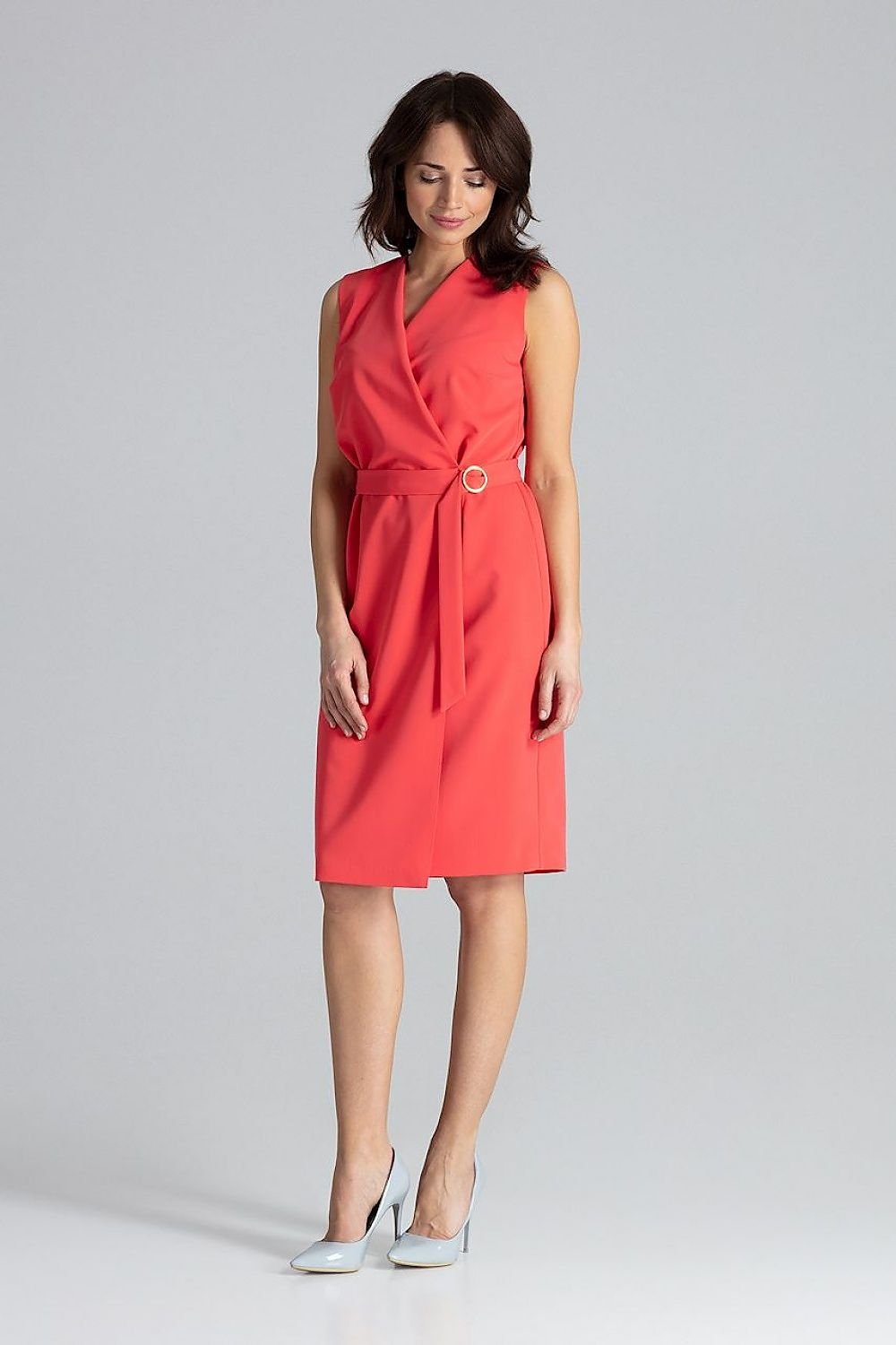 SHIRLYN Sleeveless Midi Dress with Belt and Gold Buckle