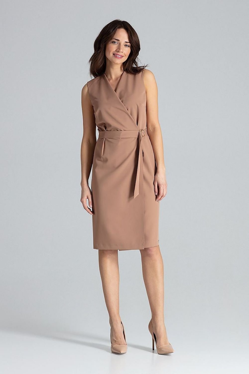 SHIRLYN Sleeveless Midi Dress with Belt and Gold Buckle