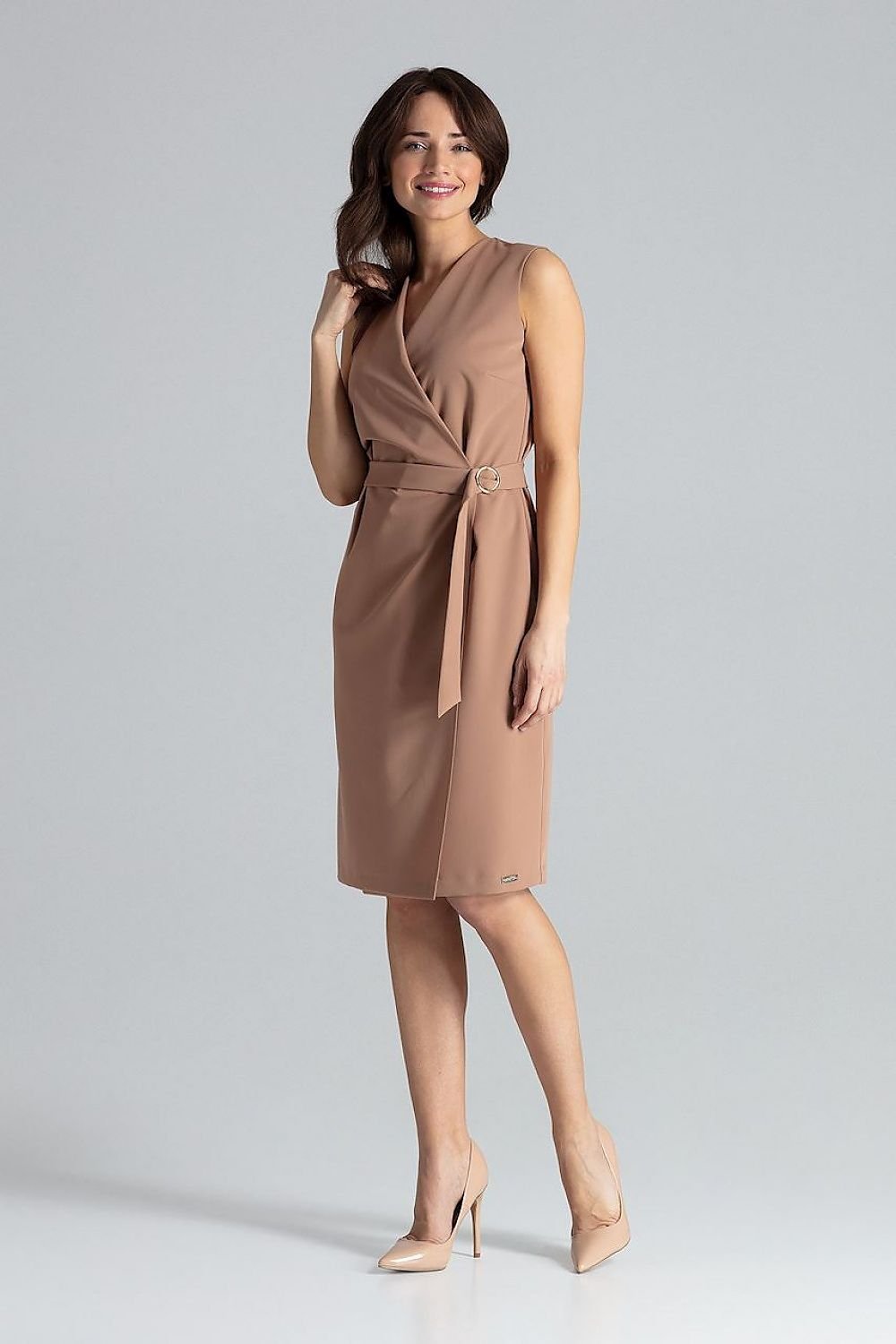 SHIRLYN Sleeveless Midi Dress with Belt and Gold Buckle