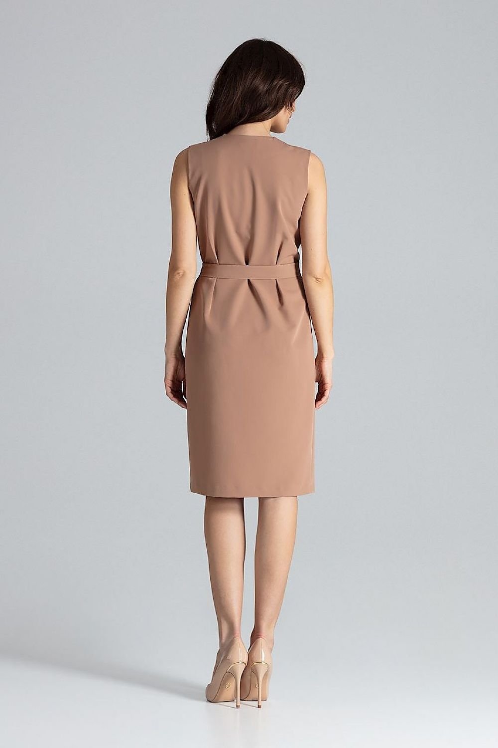 SHIRLYN Sleeveless Midi Dress with Belt and Gold Buckle