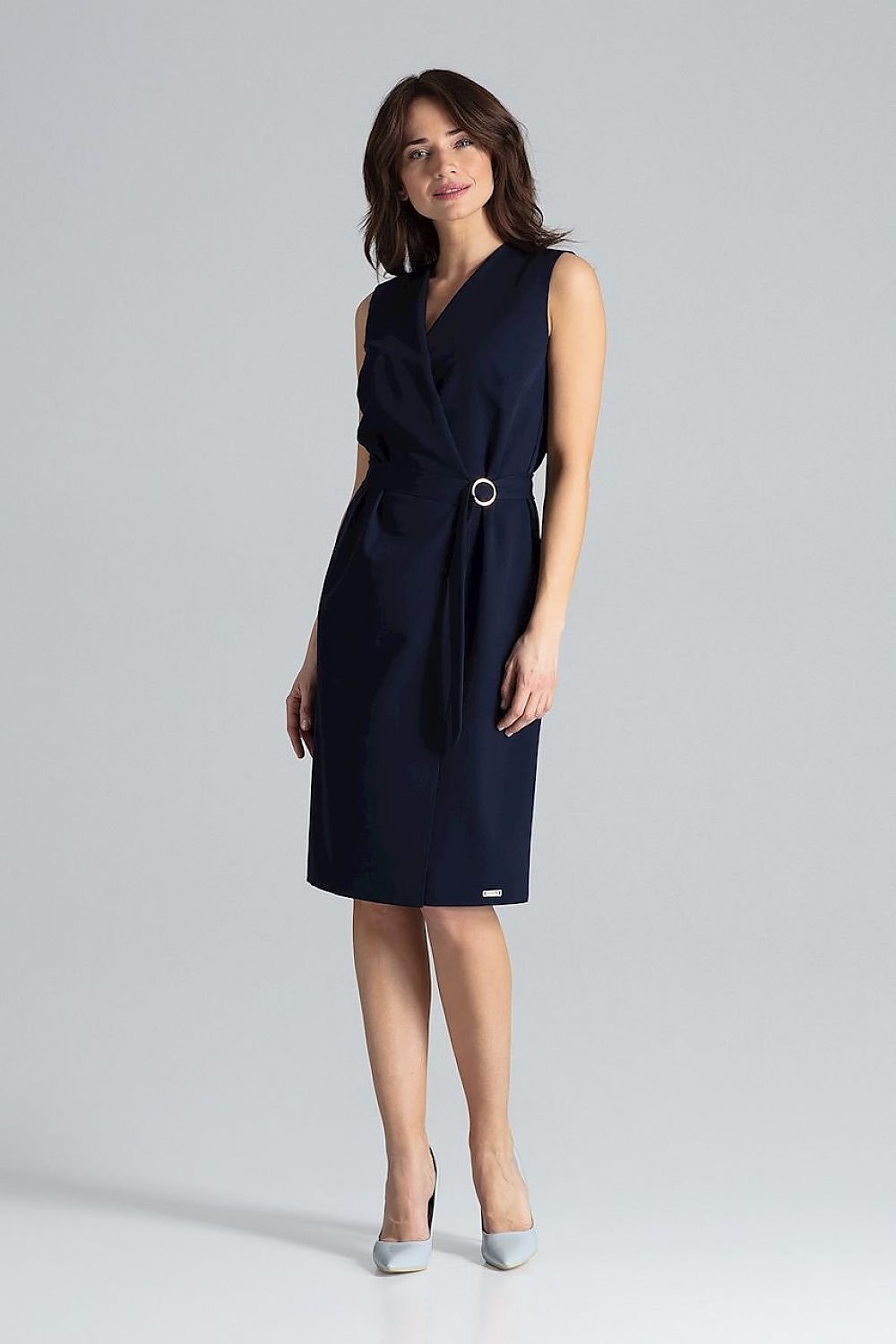 SHIRLYN Sleeveless Midi Dress with Belt and Gold Buckle