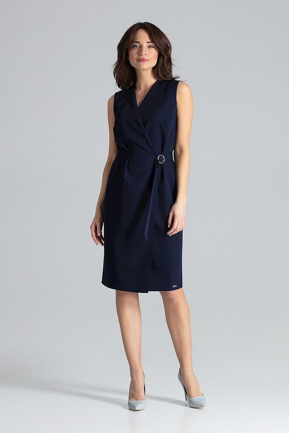 SHIRLYN Sleeveless Midi Dress with Belt and Gold Buckle