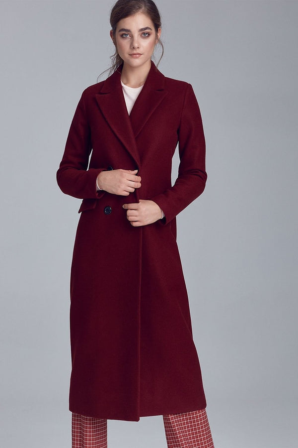 SHIRLYN Women's Elegant Long Coat, Double-Breasted, Wool Blend for Autumn