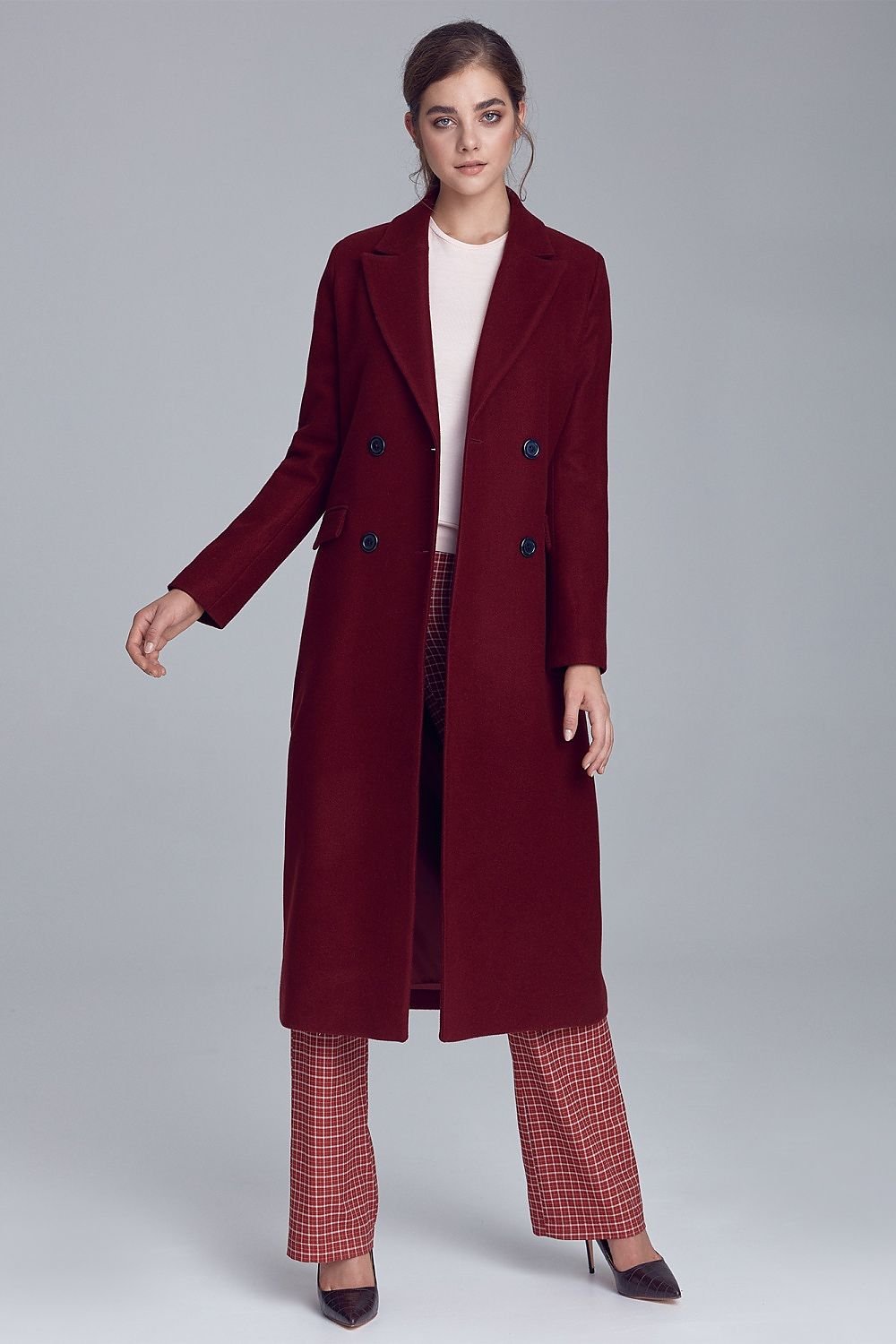 SHIRLYN Women's Elegant Long Coat, Double-Breasted, Wool Blend for Autumn