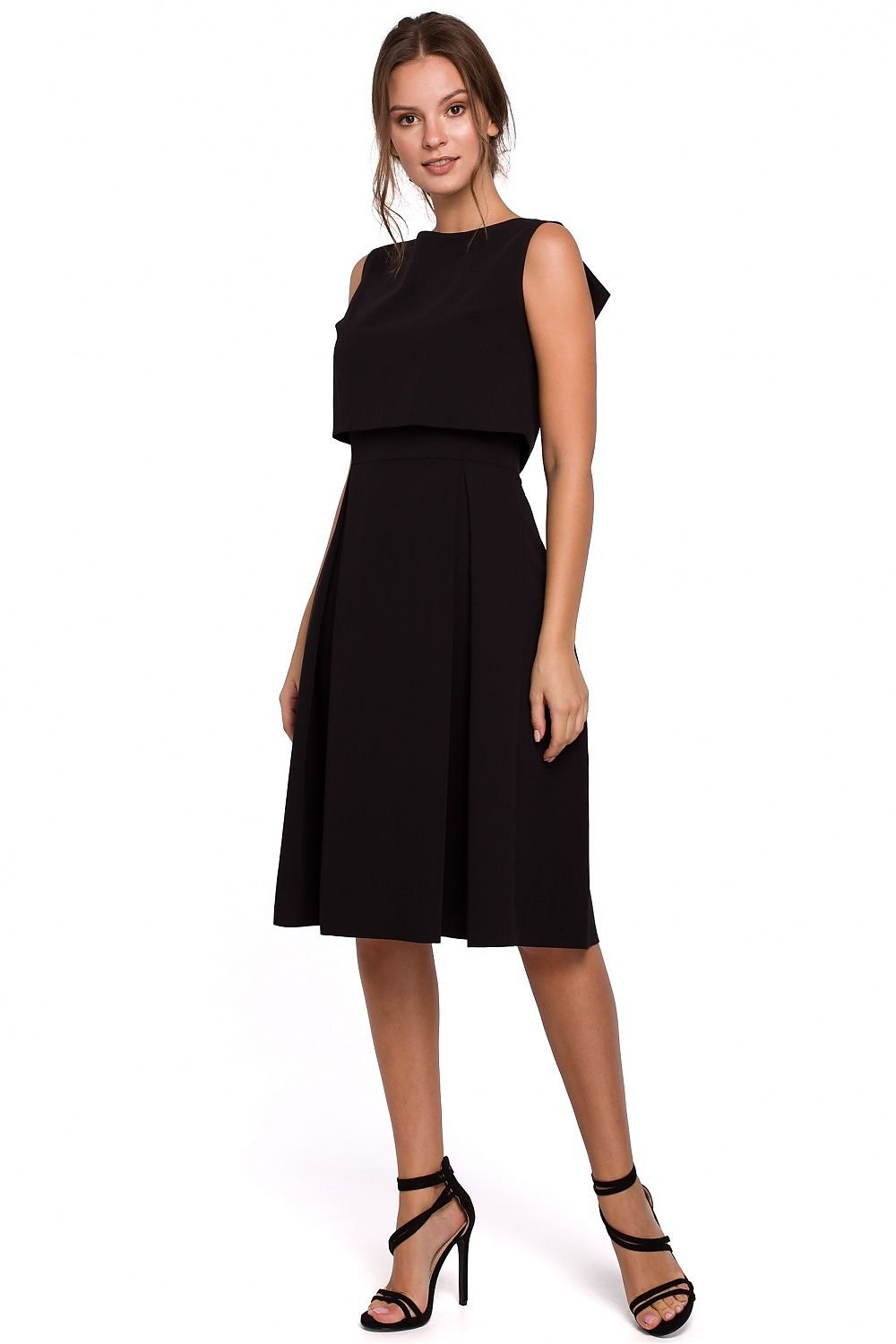 SHIRLYN Modern Flared Dress with Exposed Back and Pleats