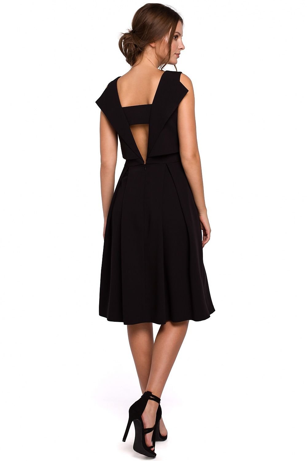 SHIRLYN Modern Flared Dress with Exposed Back and Pleats