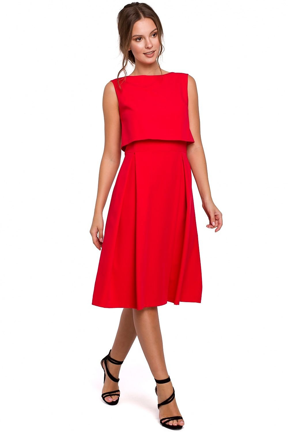 SHIRLYN Modern Flared Dress with Exposed Back and Pleats