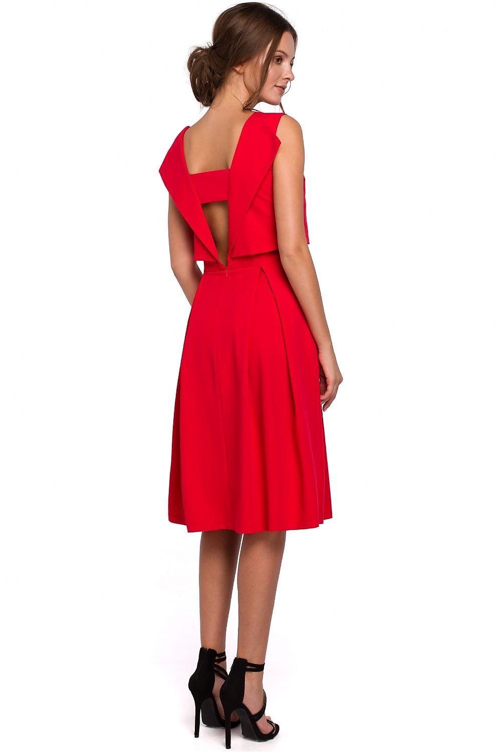 SHIRLYN Modern Flared Dress with Exposed Back and Pleats