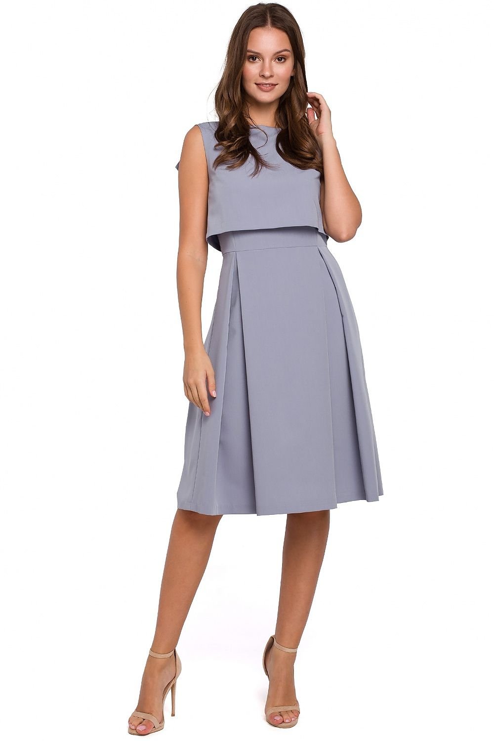 SHIRLYN Modern Flared Dress with Exposed Back and Pleats